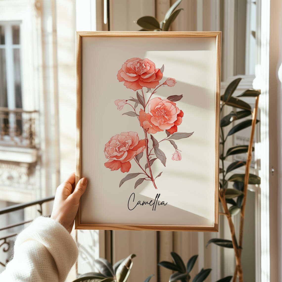 Camellia Pink Bloom Minimalist Botanical Line Art Wall Print