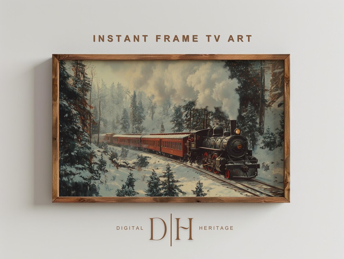 Christmas Frame TV Art, Vintage Train Polar Express