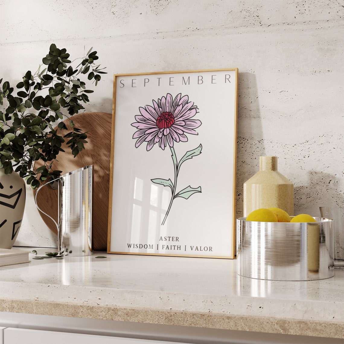 September Birth Flower Aster Print Birth Month Floral Wall Art - Image 3