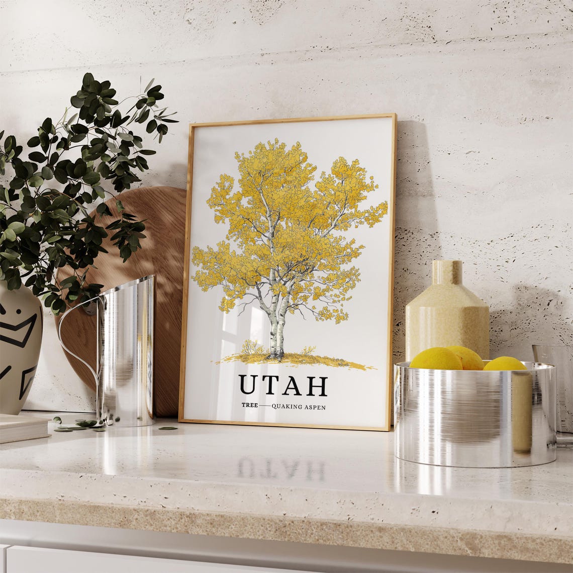 Utah Quaking Aspen Golden Fall Botanical Western State Tree Poster - Image 3