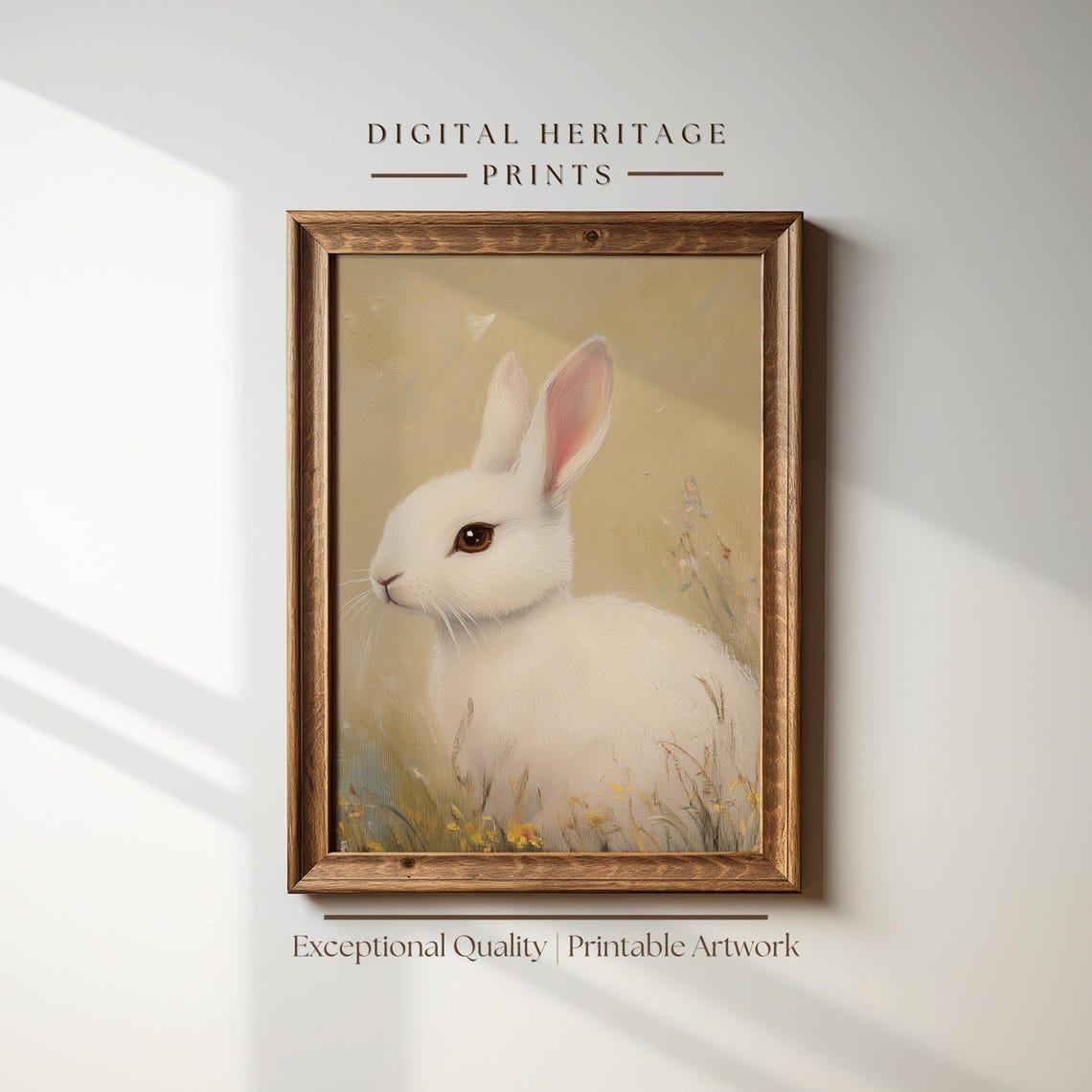 Bunny Art Print Spring Rabbit Wall Art Cute Vintage Bunny Decor Neutral Farmhouse Nursery Painting