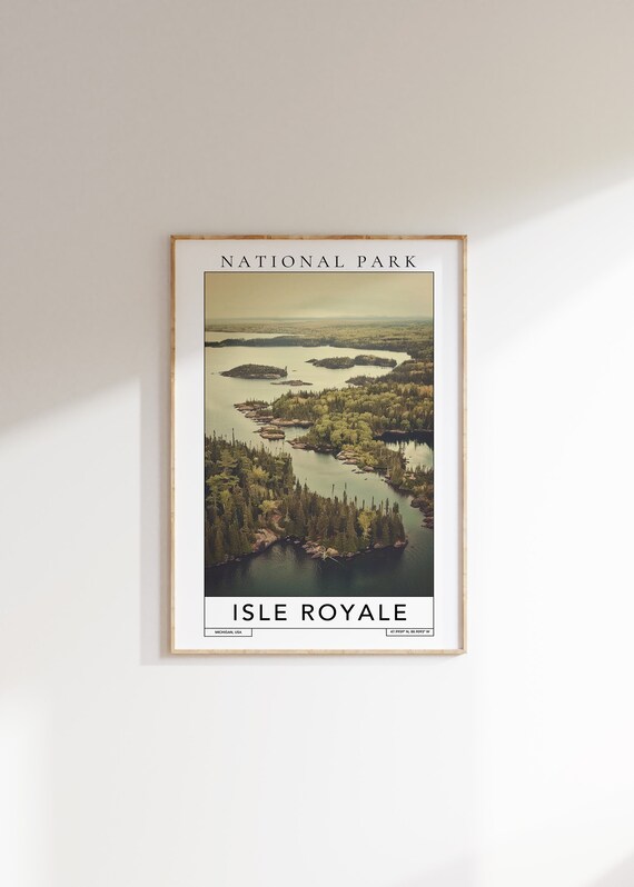 Isle Royale National Park Michigan Island Lakes Aerial View Travel Poster