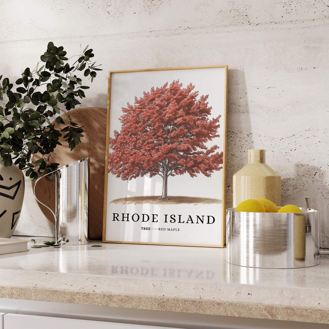 Rhode Island Red Maple Crimson Fall Botanical State Tree Poster - Image 3