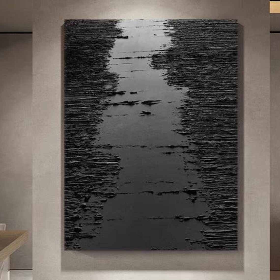 All Black Abstract Oil Painting, Modern Wall Art Print