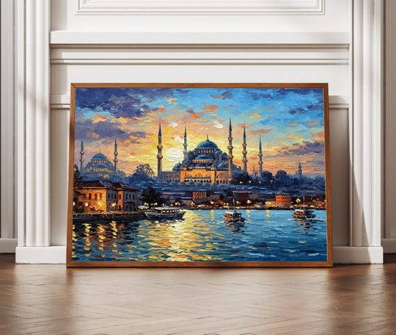 Blue Mosque Poster Vintage Istanbul Wall Art Digital Print Ottoman Era Decor Bosphorus Sea View Historic Turkey Gift