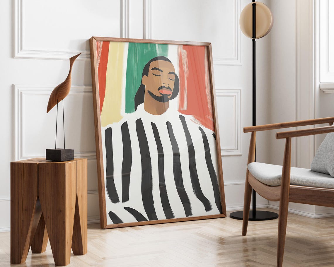 Minimalist Abstract Black Man Stripe Art Print - Image 3