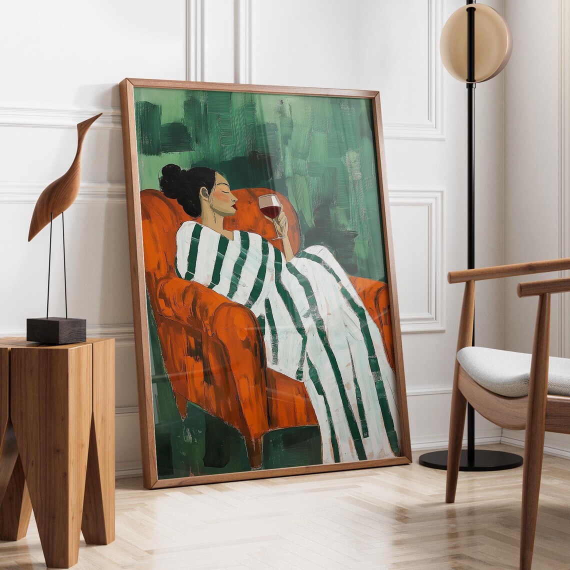 Woman Drinking Wine, Minimalist Bartender Art Print