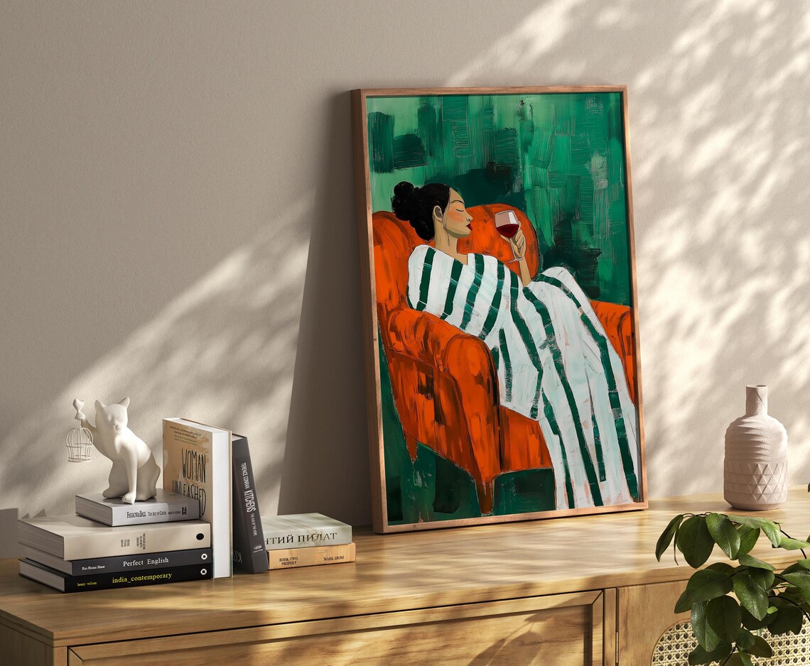 Woman Drinking Wine, Minimalist Bartender Art Print - Image 4