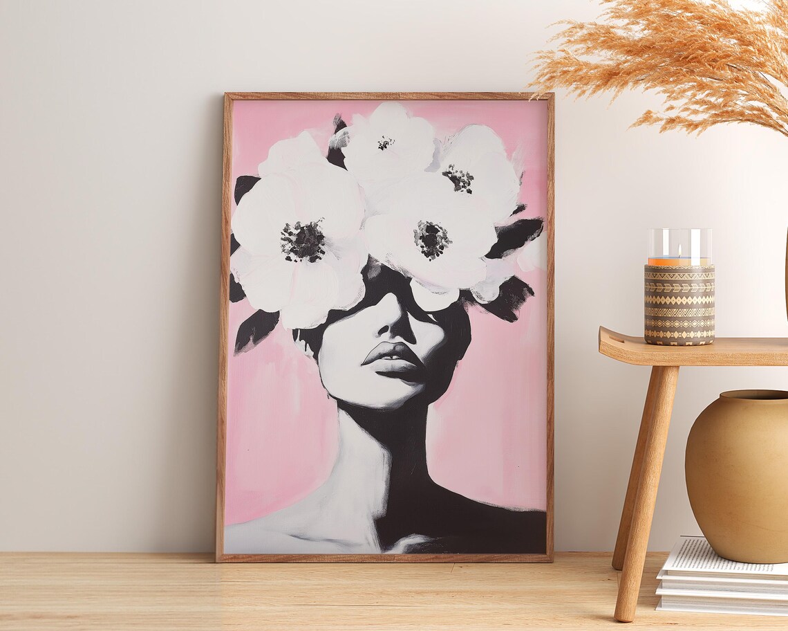 Oil Paint Abstract Woman With Flower, Modern Portrait - Image 2