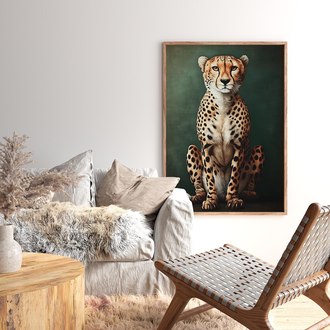 Regal Cheetah Portrait On A Deep Sage Green Background Poster - Image 4