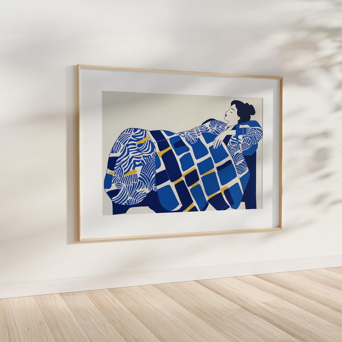 Electric Blue Abstract Woman Relaxing on Sofa, Art Print - Image 4