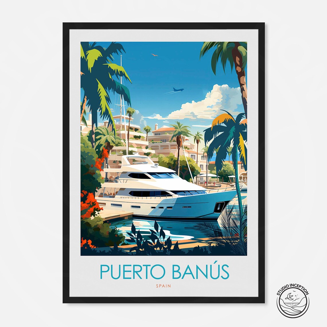 Puerto Banus Spain Marina Yacht Palms Minimal Style Travel Poster