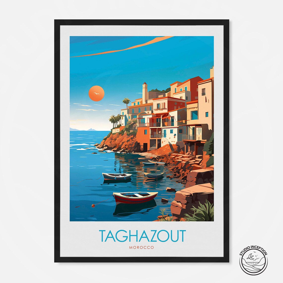 Taghazout Morocco Travel Poster, Africa Fishing Village