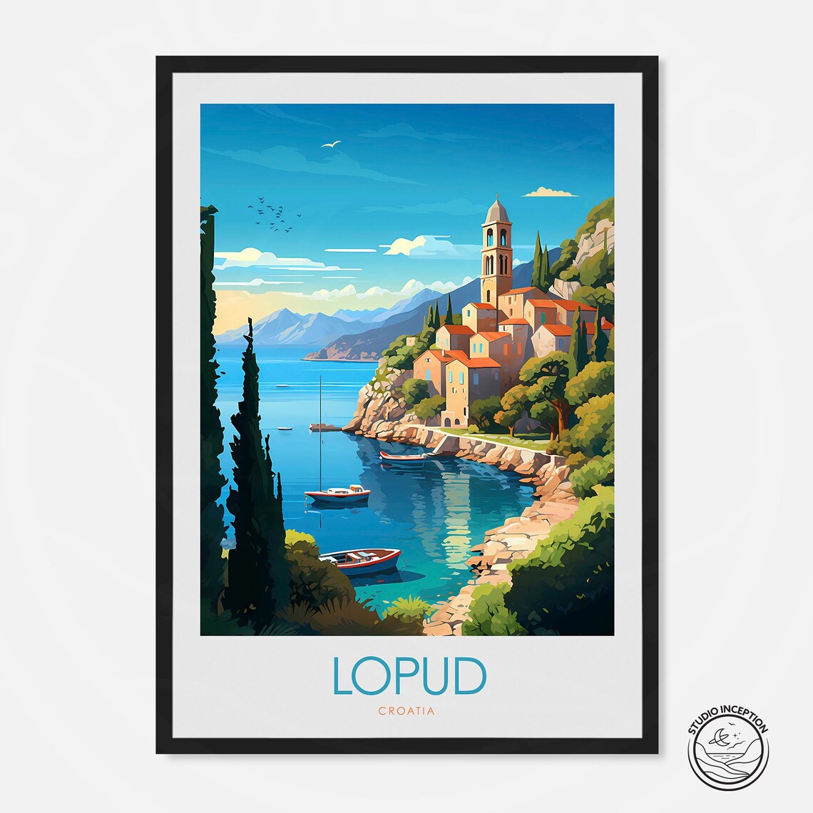 Lopud Croatia Dalmatian Coast Island Village Sunny Harbor Poster
