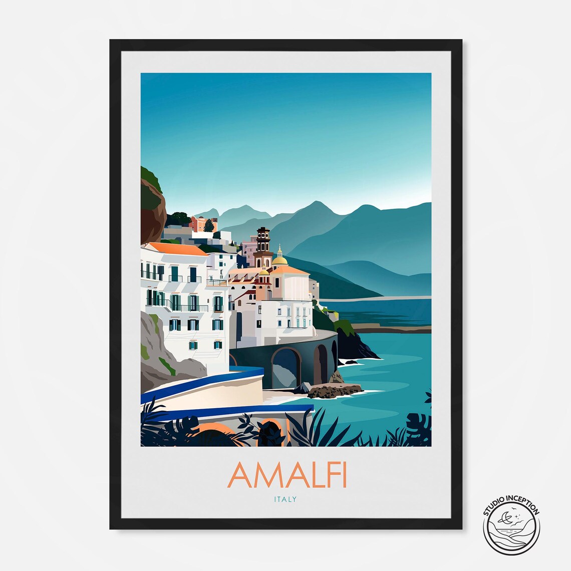 Amalfi Italy Travel Poster, Amalfi Coast