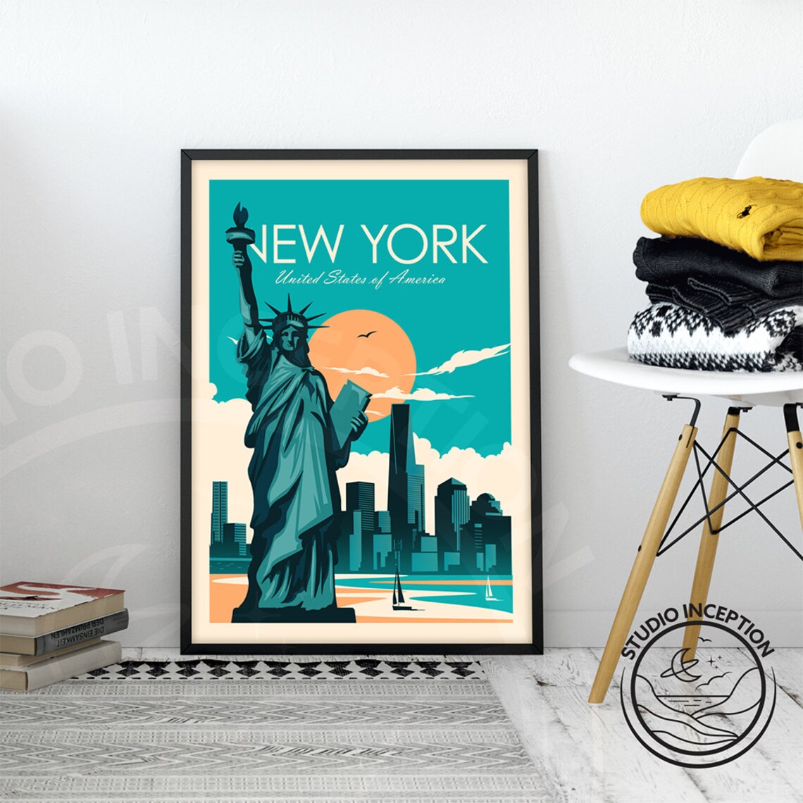 New York Travel Poster, Statue Of Liberty Skyline - Image 2