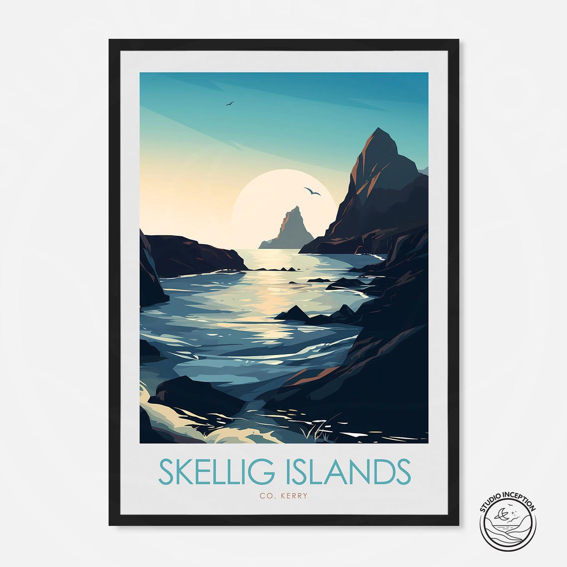Skellig Islands Co Kerry Moonlit Rocky Coastline Travel Poster