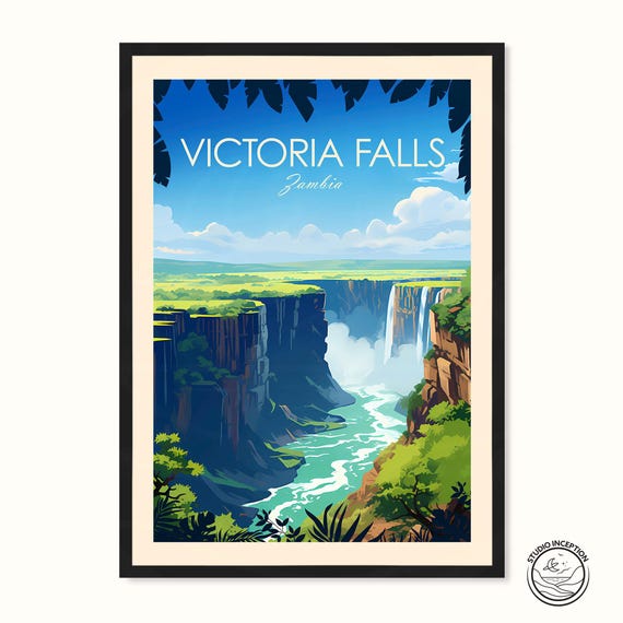 Victoria Falls Traditional Print Zambia Travel Poster Africa Wall Art Living Room Decor Personalised Art Gift Framed Travel Prints
