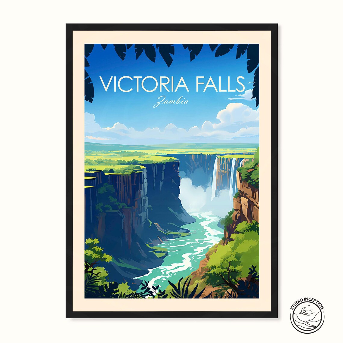 Victoria Falls Zambia Waterfall Gorge Vintage Style Travel Poster