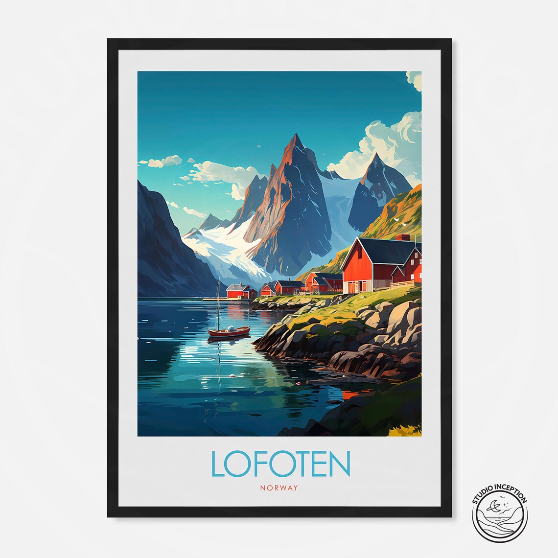 Lofoten Islands Minimal Travel Print, Norway Poster