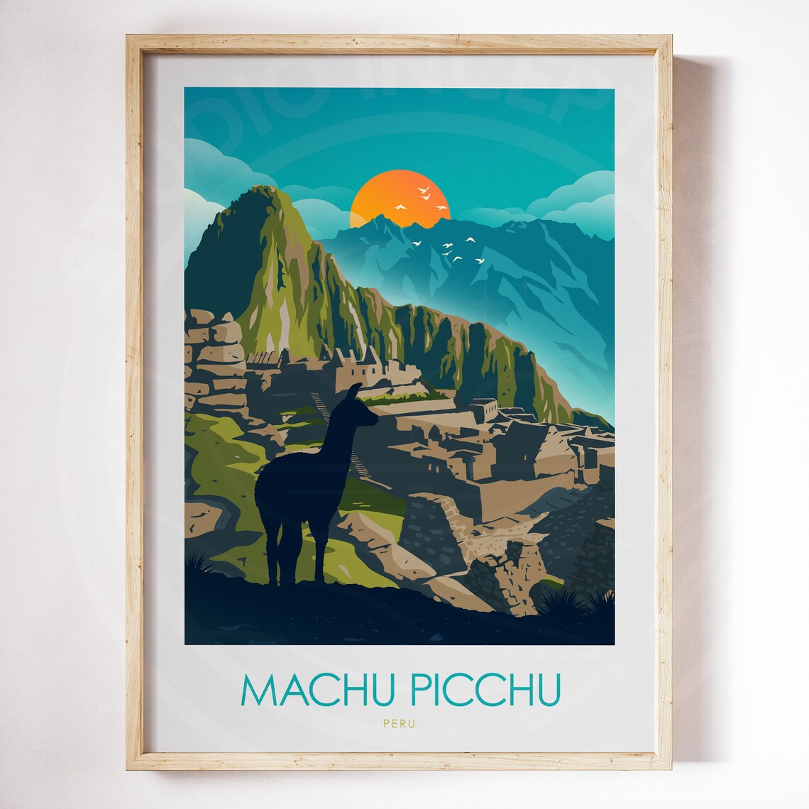 Machu Picchu Peru Travel Poster, Llama Art Print - Image 3