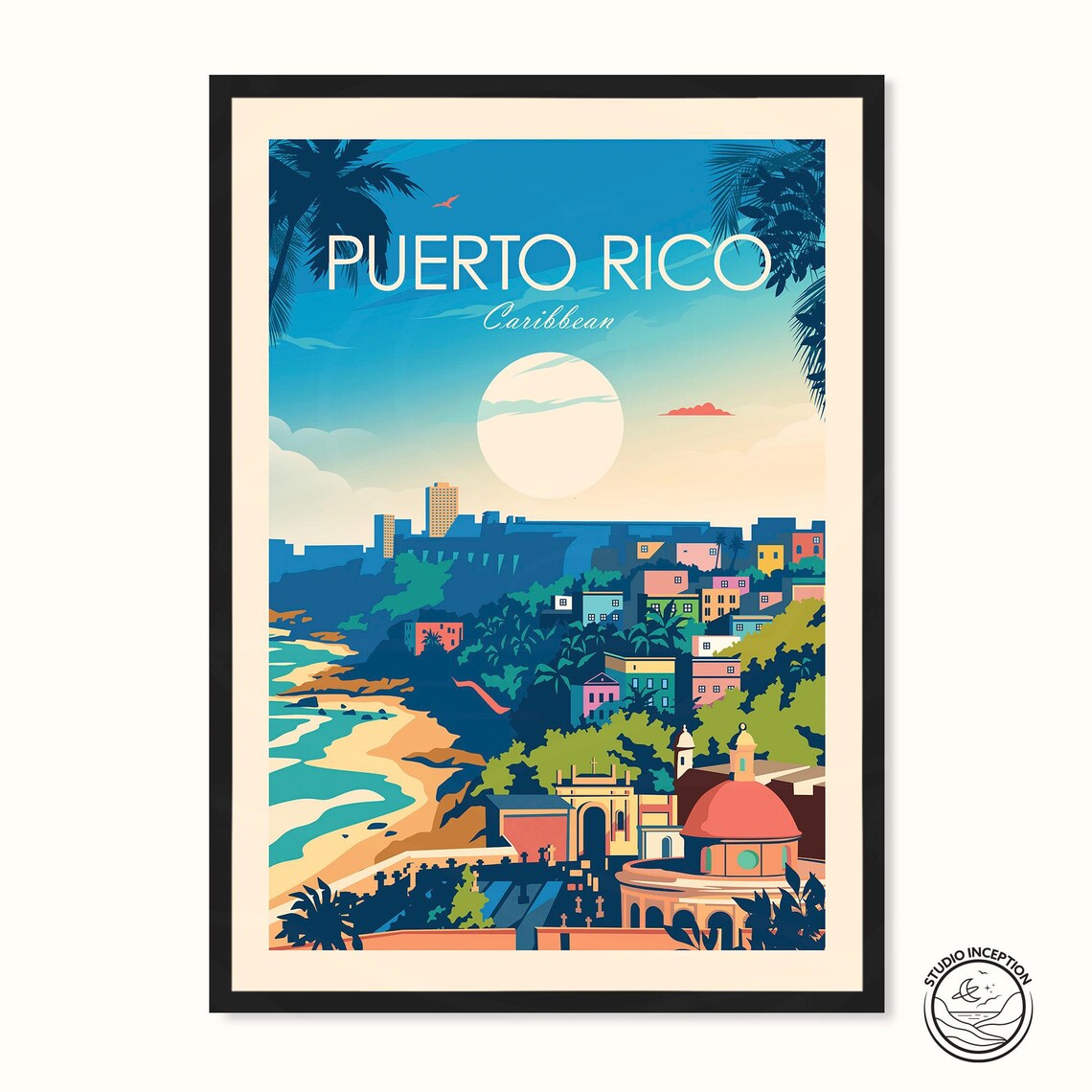 Puerto Rico Caribbean San Juan Old Town Colorful Coast Travel Poster