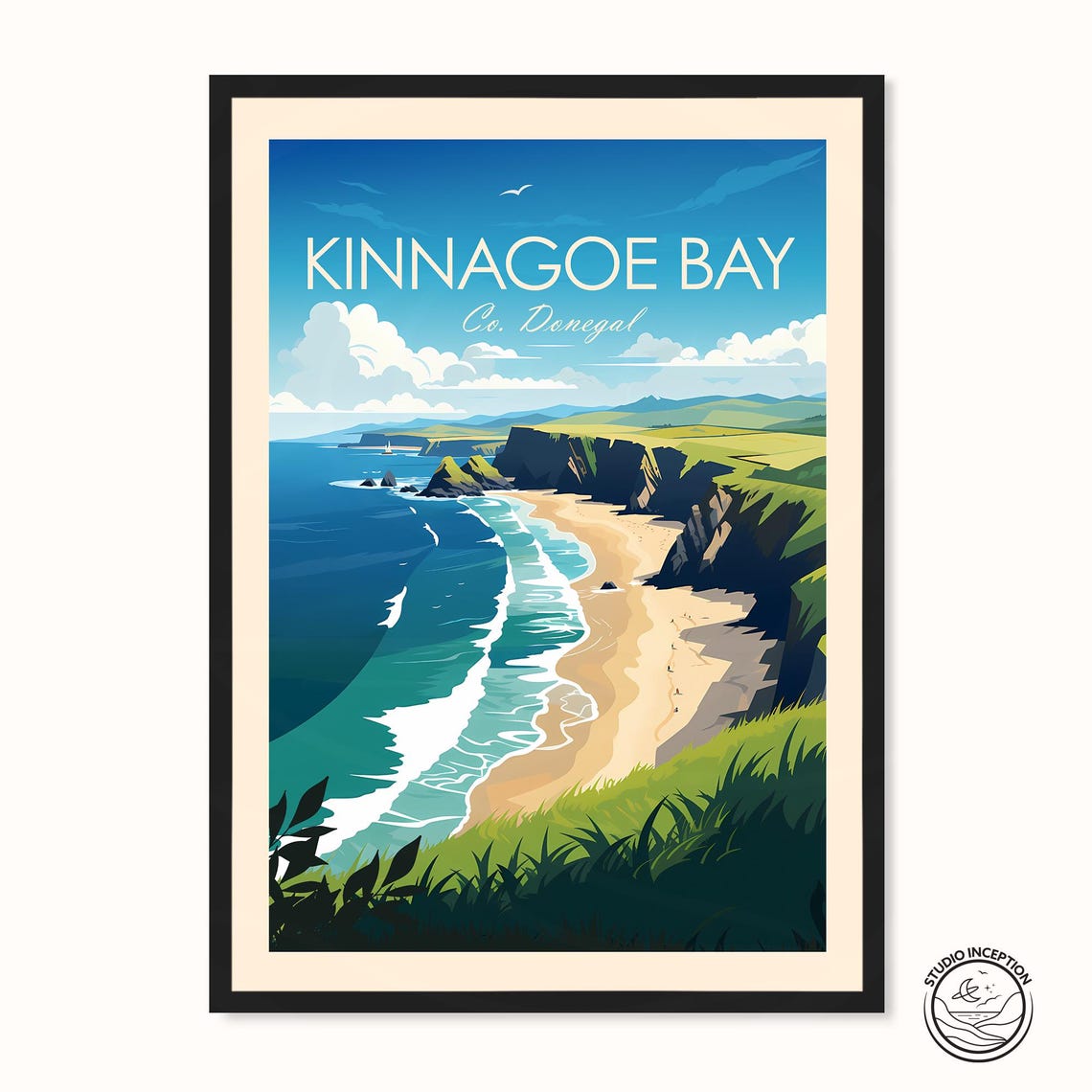 Kinnagoe Bay Traditional Travel Print Donegal Poster Kinnagoe Travel Poster Wall Art Ireland Poster Inishowen Travel Art Framed Prints