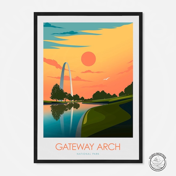 Gateway Arch St Louis Sunset Skyline National Park Travel Poster