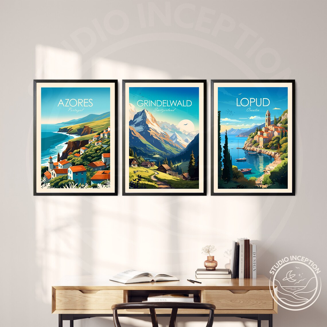 Grindelwald Switzerland Alpine Peaks and Village Chalets Travel Poster - Image 2
