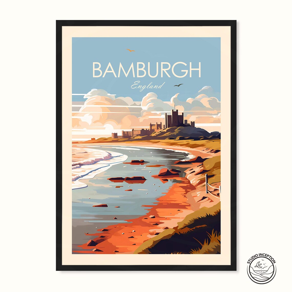 Bamburgh Castle Traditional Style Travel Poster