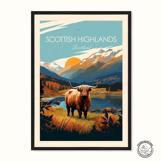 Scottish Highlands Traditional Travel Poster, Home Decor