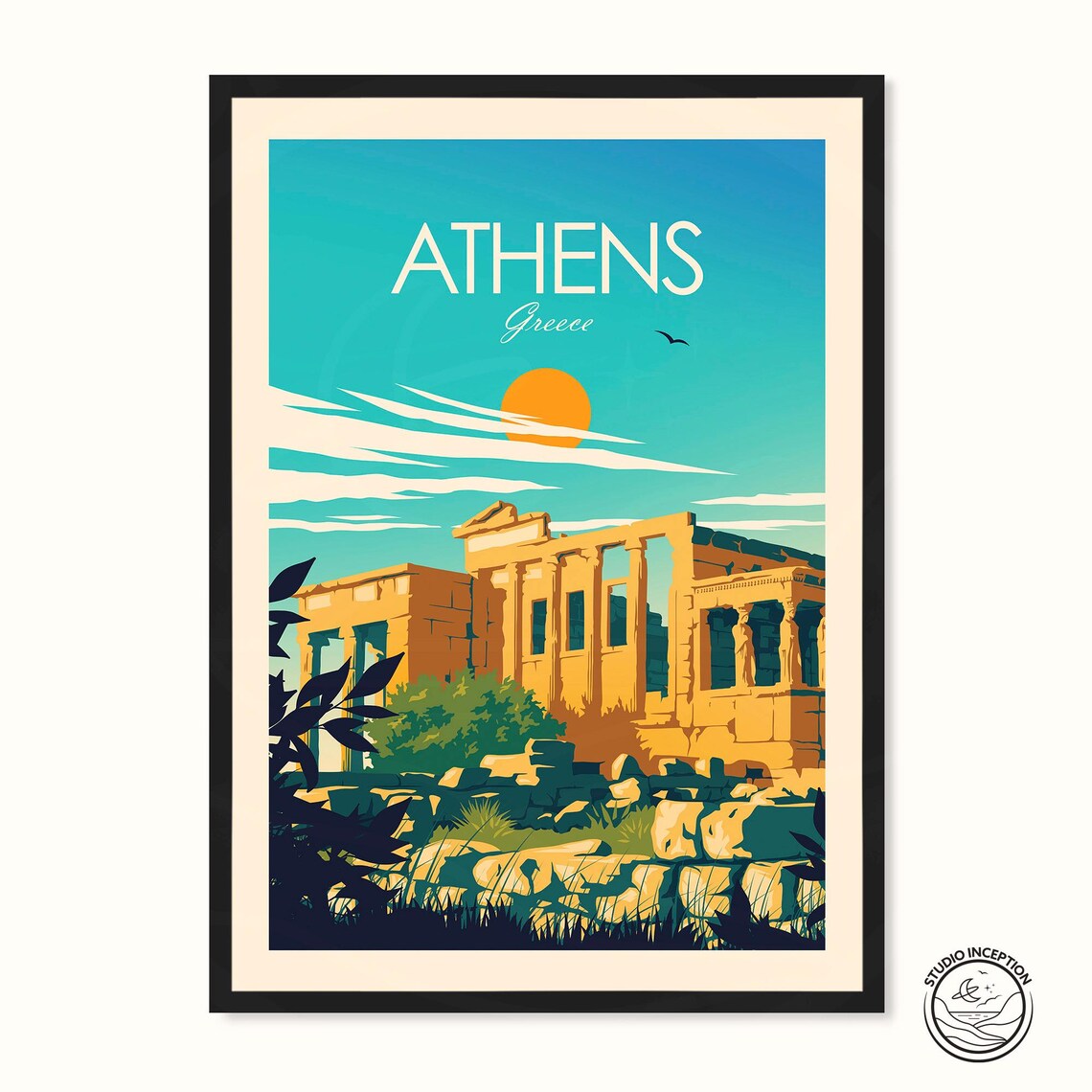 Athens Greece Travel Poster, Acropolis and Parthenon