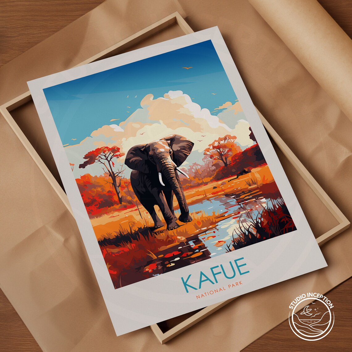 Kafue National Park Zambia African Elephant Minimal Travel Poster - Image 2