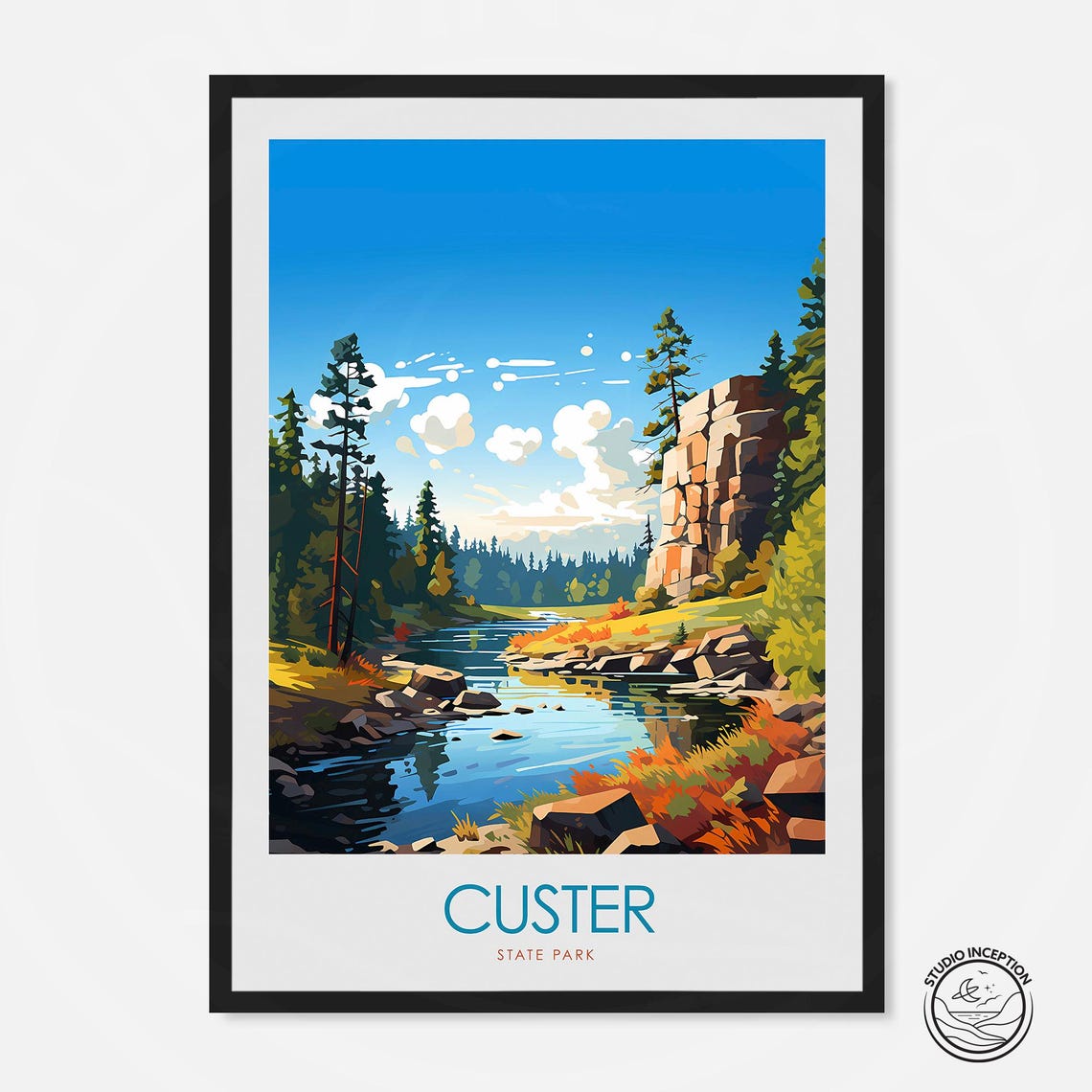 Custer State Park South Dakota River Pines Cliffs Nature Poster