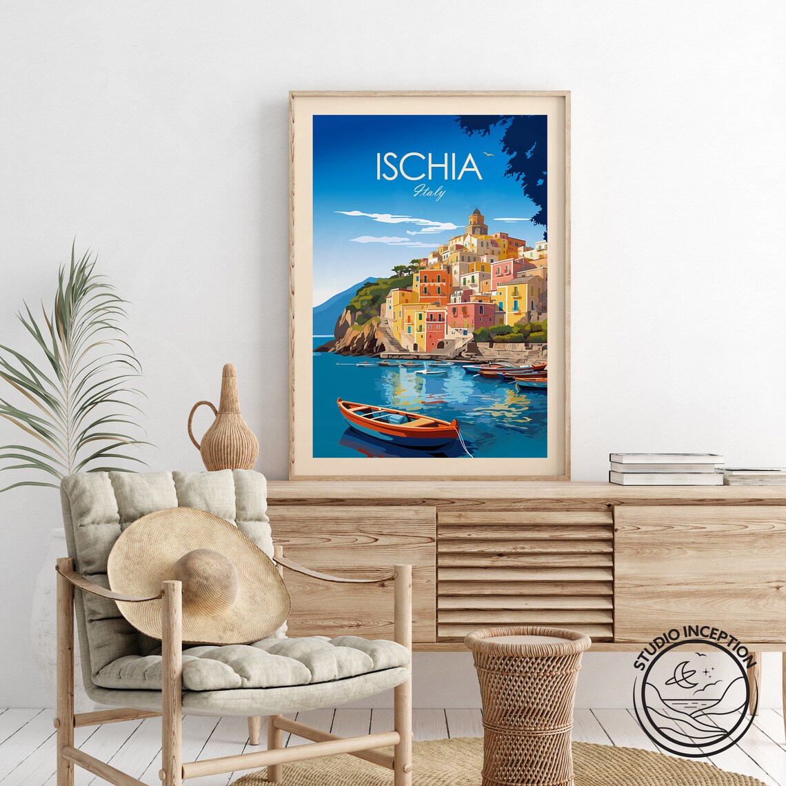 Ischia Italy Colorful Coastal Town Harbor Fishing Boat Poster - Image 2