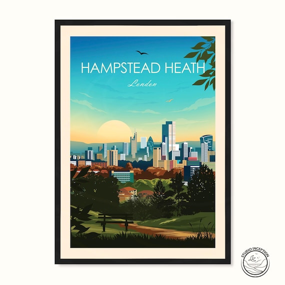 Hampstead Heath London Skyline View Sunset Vintage Travel Poster