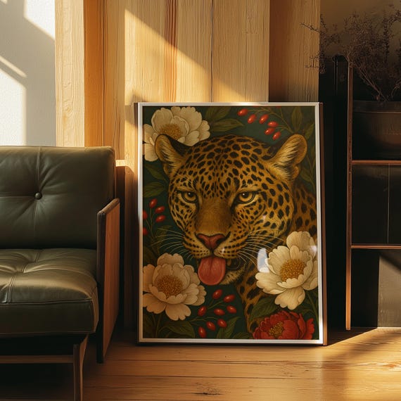 Botanical Leopard Print Whimsical Jungle Animal Floral Decor Digital Download