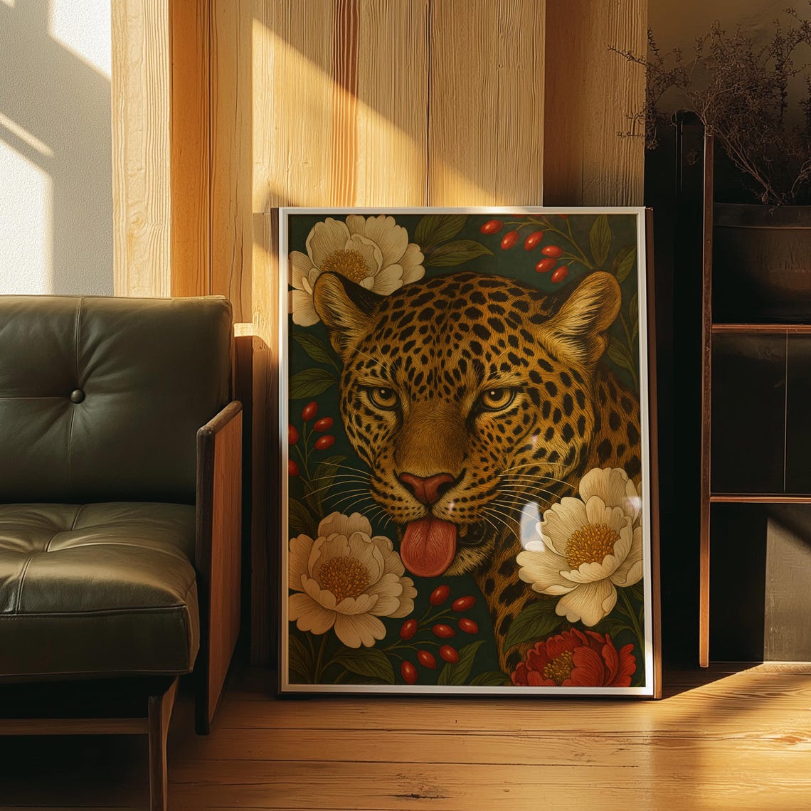 Botanical Leopard Print Whimsical Jungle Animal Floral Decor Digital Download