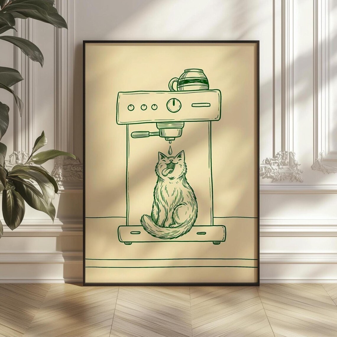 Funny Cat Coffee Poster, Whimsical Kitchen Wall Art