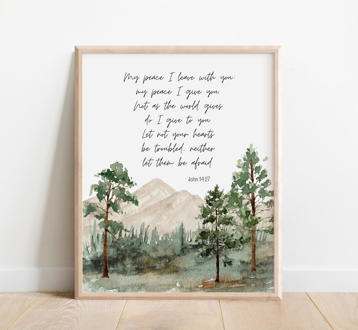John 1427 My Peace I Leave With You Mountain Scripture Poster
