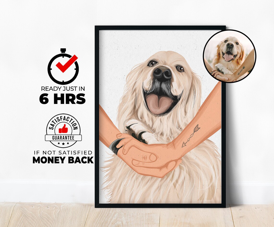 Golden Retriever Hugged by Human Arms Custom Pet Portrait Poster
