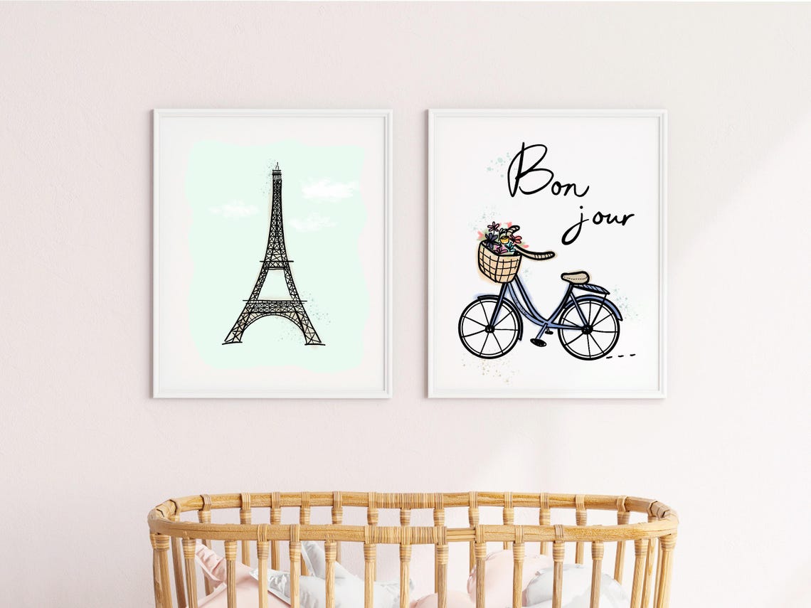 Paris Artwork Nursery Art Print Theme Decor Inspired Eiffel Tower Baby Room - Image 2