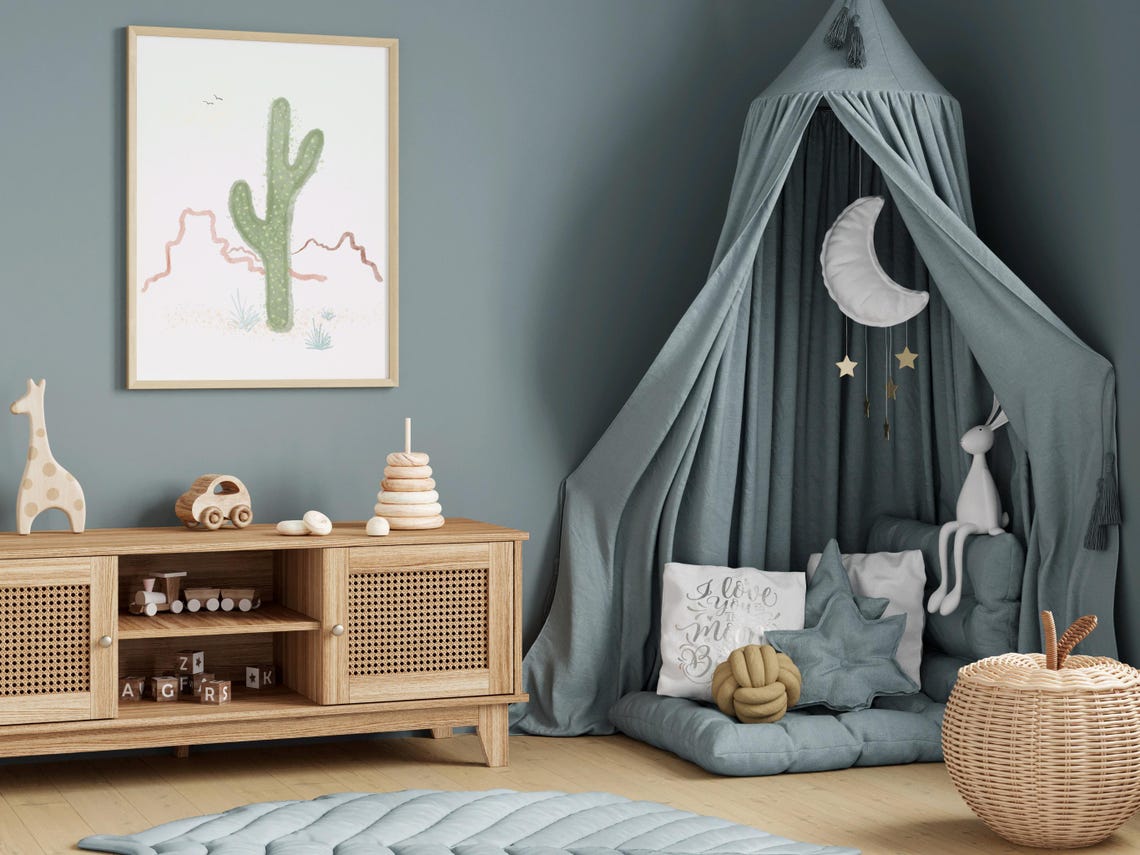 Watercolor Cactus Desert Mesa Scene Southwest Nursery Wall Art - Image 2