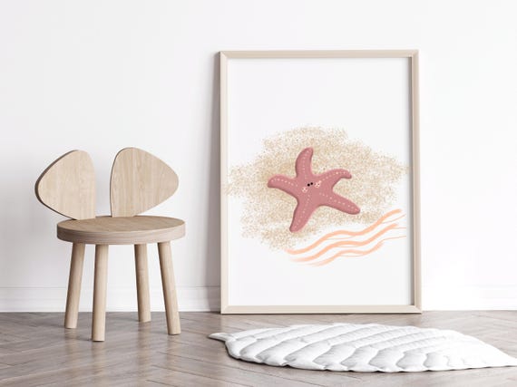 Nautical Nursery Decor Pink Starfish Ocean Print Art Sea Theme Under The