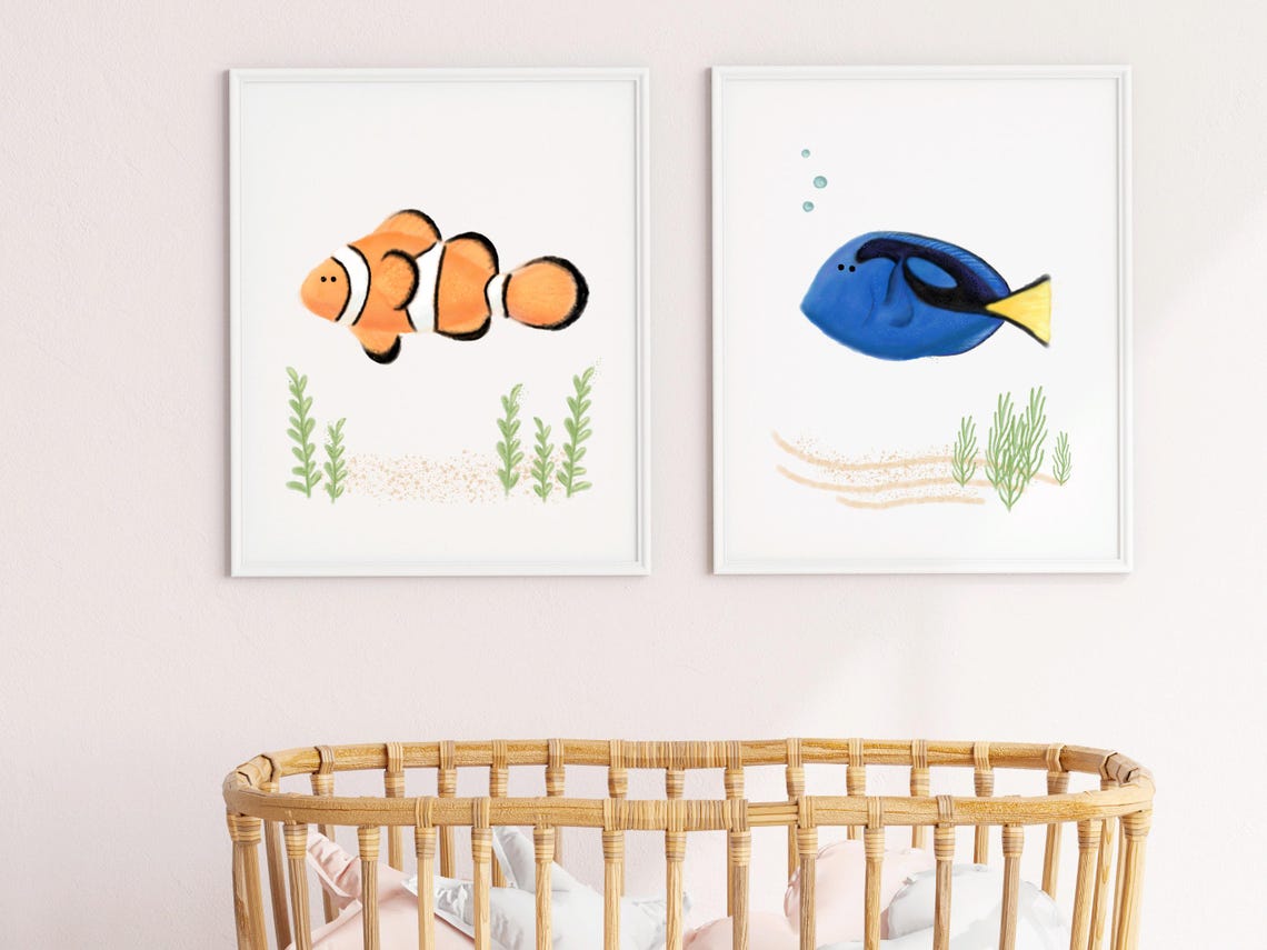 Nemo Nursery Print Clown Fish Picture Baby Ocean Theme Sea Art Nautical - Image 2
