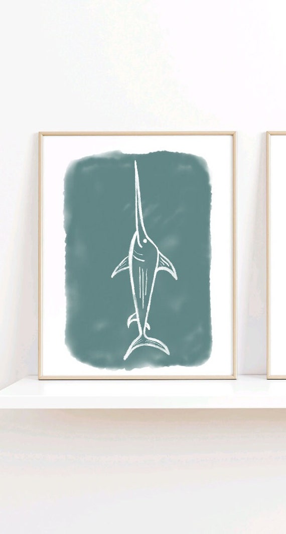 Fish Nursery Art Ocean Decor Nautical Wall Swordfish Fishing Print Beach Baby Room Under The Sea Prints