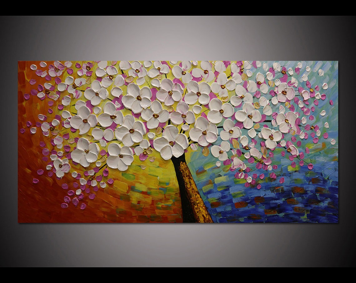 Blooming White Blossom Tree Palette Knife Textured Floral Poster