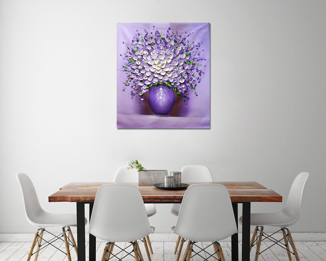 Purple Lilac Bouquet In Violet Vase Lavender Palette Knife Poster - Image 4
