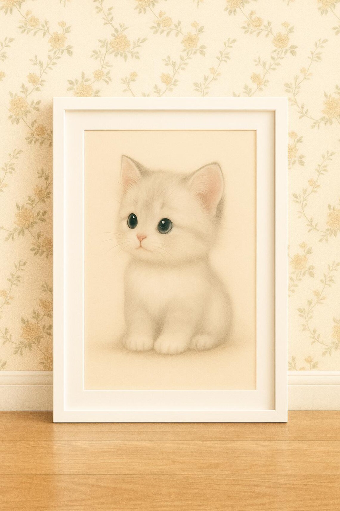Baby Kitten Pastel Portrait Soft Nursery Kids Room Art Poster