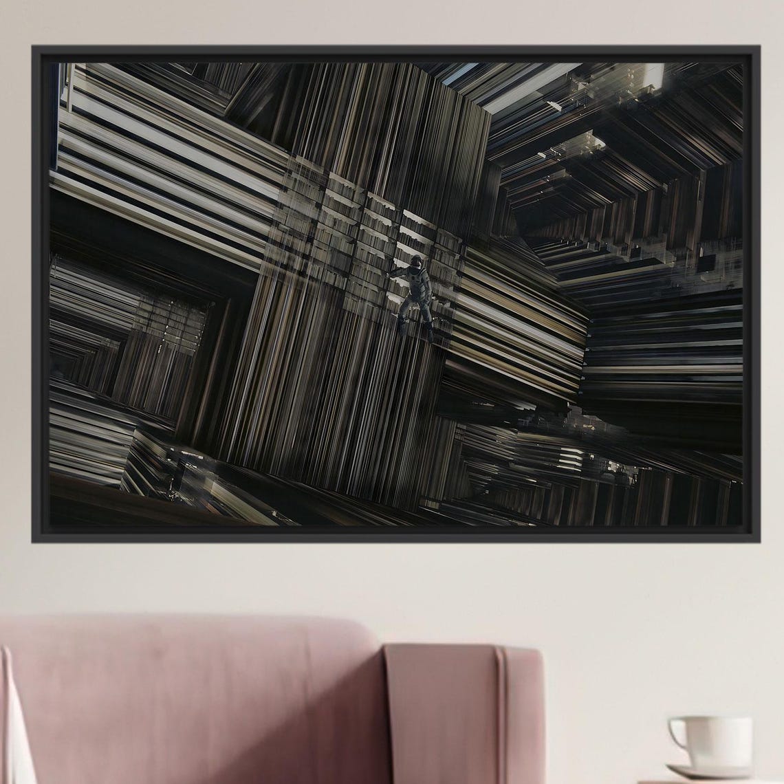 Astronaut in Geometric Tesseract Void Cinematic Sci Fi Space Poster
